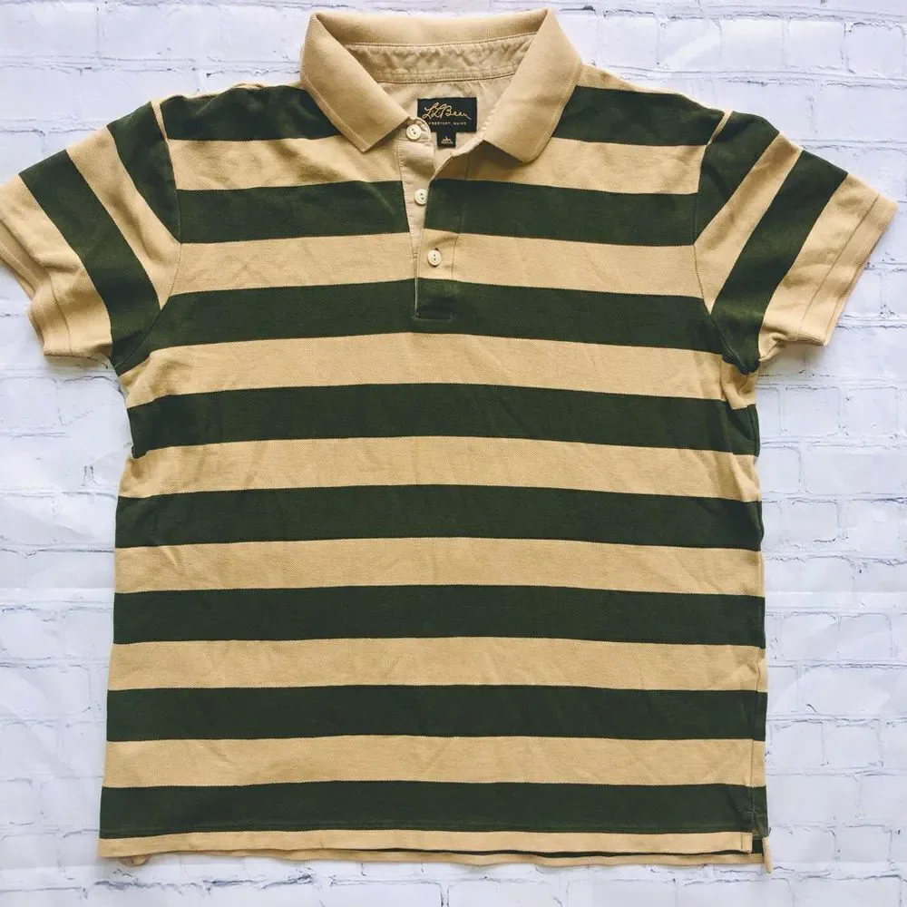 𝅺PRISTINE Vintage Mens Large PL Bean Striped Polo Shirt